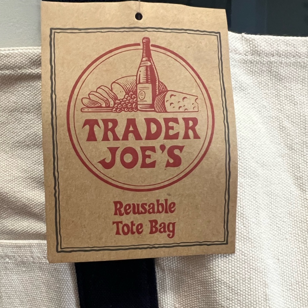 Trader Joe’s LARGE Reusable Heavy Canvas Shopping Bag, Off White & Navy Blue - Picture 5 of 6